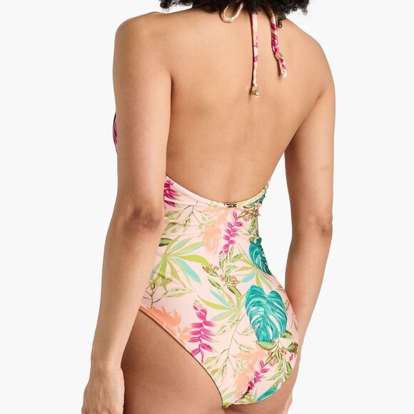 PatBO Tropicalia Contrasting Floral Twisted One Piece Swimsuit Size XS - Picture 2 of 5